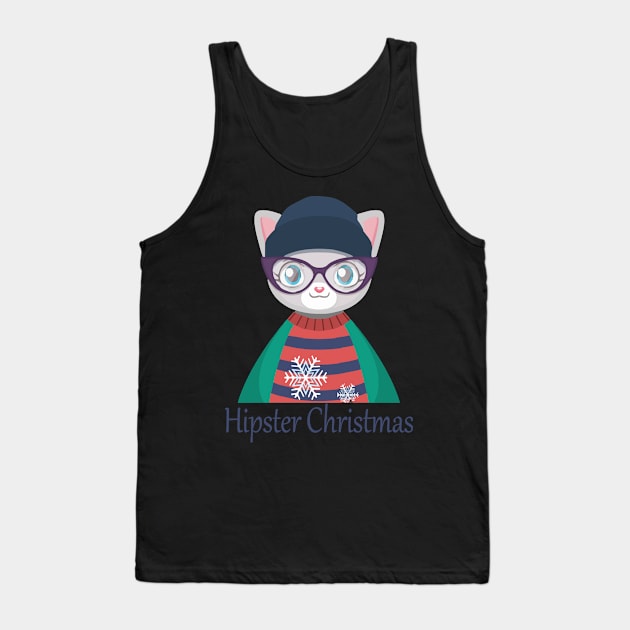 Merry christmas and Happy new year _ Hipster Christmas cat lover with glasses Tank Top by NaniMc